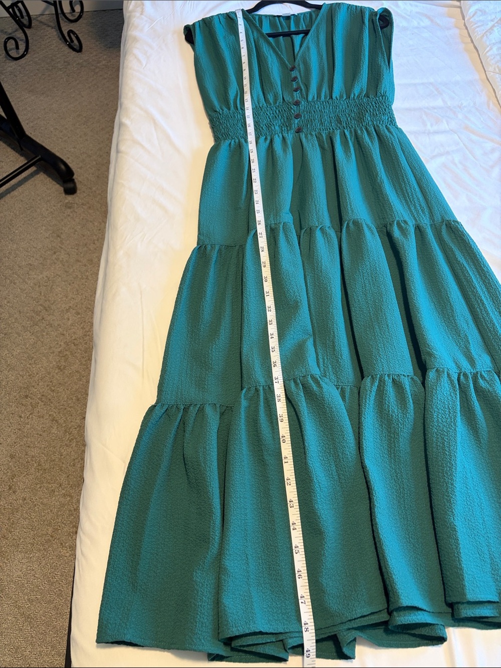 Calvin Klein Sleeveless Green Tiered Maxi Dress with Smocked Waist - Picture 3 of 5